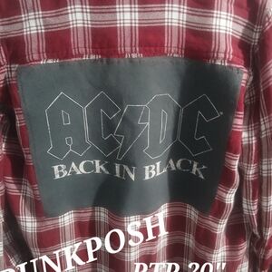 FALL UPCYCLED AC DC GRAPHIC ON A FLANNEL